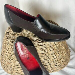 Amalfi by Rangoni Black Leather Loafers Made in Italy Size 7 Two-Tone Comfort